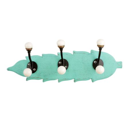 Sea Green Black Double Loop Ceramic Iron Wooden Hooks